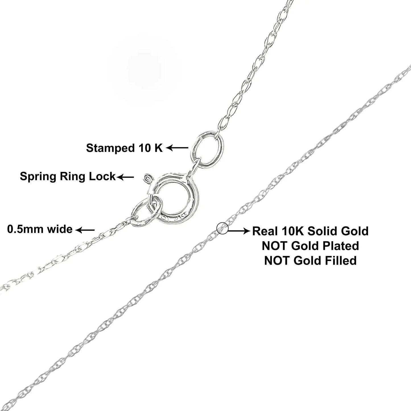 10K Gold 0.5 mm Slender & Dainty Fine Rope Chain Necklace - Anti Spier - Anti Spier -
