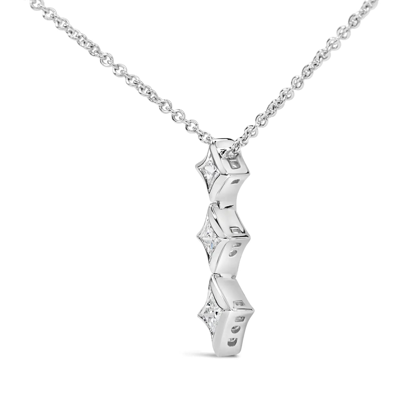 10K Gold 1/5 Cttw Princess Cut Diamond 3 Stone Drop 18" Pendant Necklace (H - I Color, SI2 - I1 Clarity) - Anti Spier - Anti Spier - necklace