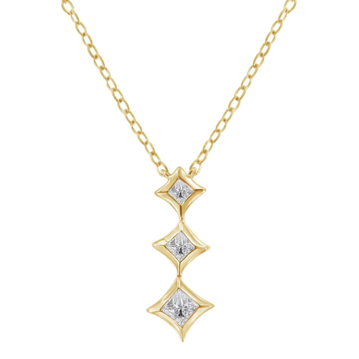 10K Gold 1/5 Cttw Princess Cut Diamond 3 Stone Drop 18" Pendant Necklace (H - I Color, SI2 - I1 Clarity) - Anti Spier - Anti Spier - necklace