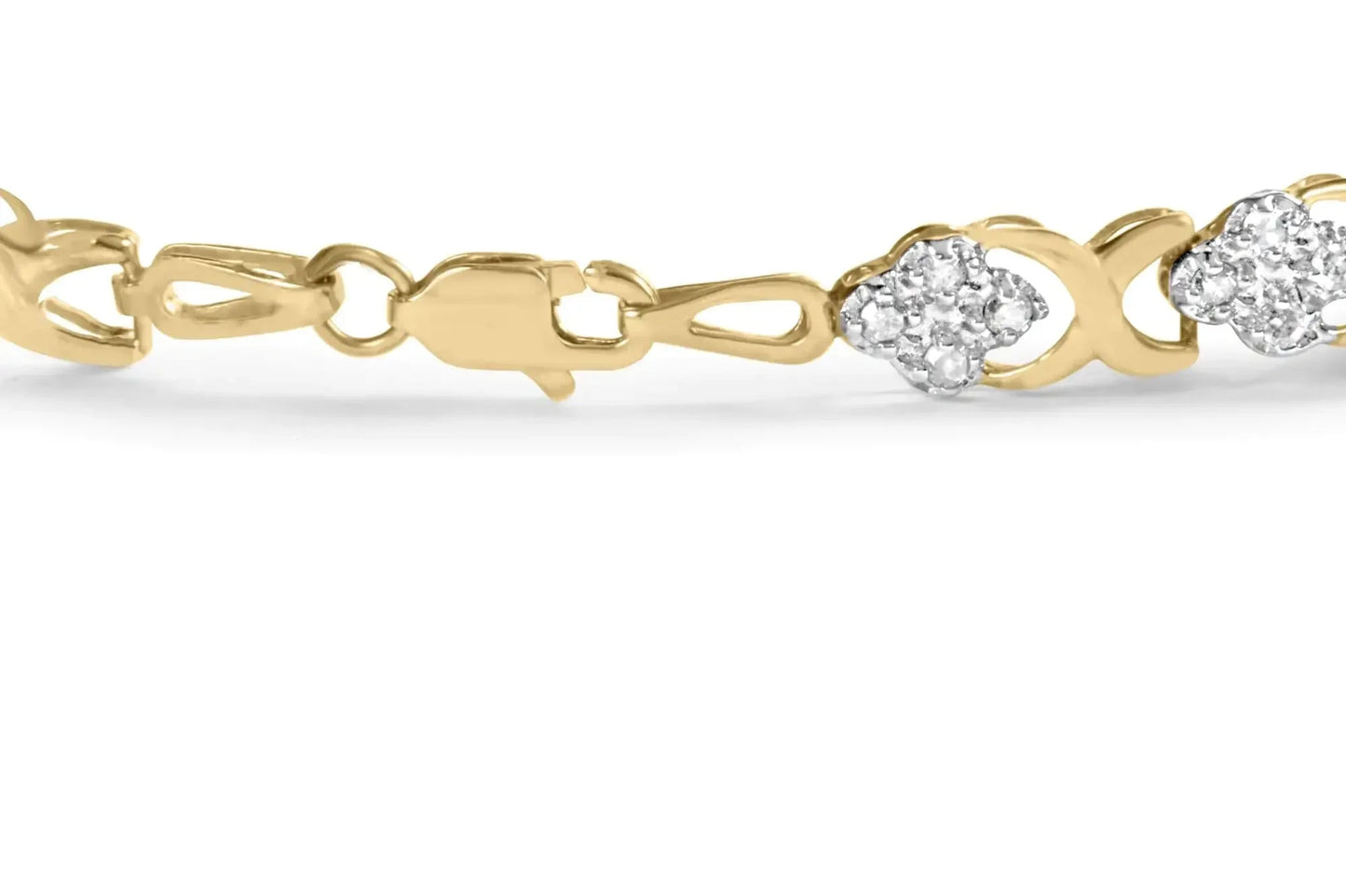 10K Yellow Gold 1.00 Cttw Diamond 5 Stone Floral Cluster and "X" Link 7" Bracelet (I - J Color, I3 Clarity) - Anti Spier - Anti Spier - bracelet