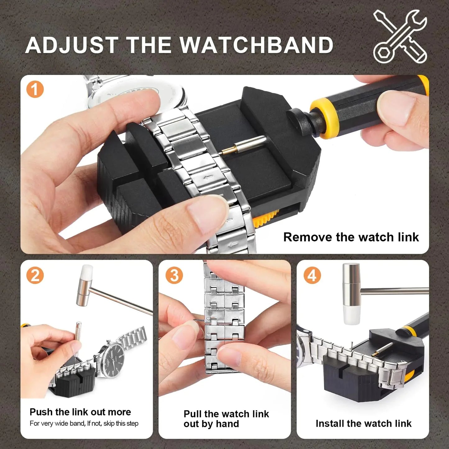 JOREST Watch Link Removal Kit, Resizing Tool for Bracelet Adjustment & Replacement, Pin Remover for Sizing Strap, Watch Adjuster, Hammer for Watch Repair, Adjust Band, with User Manual, Punches Orange Anti Spier