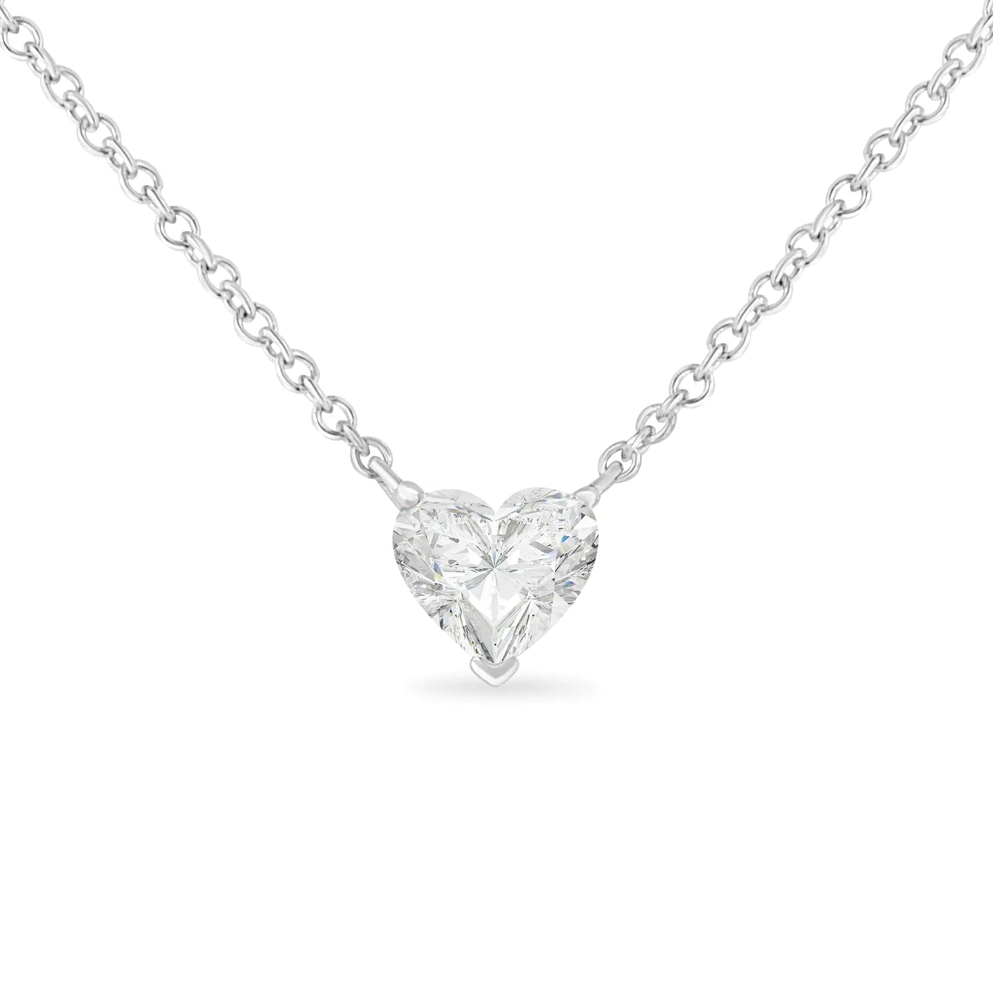 14k White Gold 1/4 Cttw Lab Grown Heart Shape Diamond Solitaire 18" Pendant Necklace (E-F Color, SI1-SI2 Clarity) - Anti Spier
