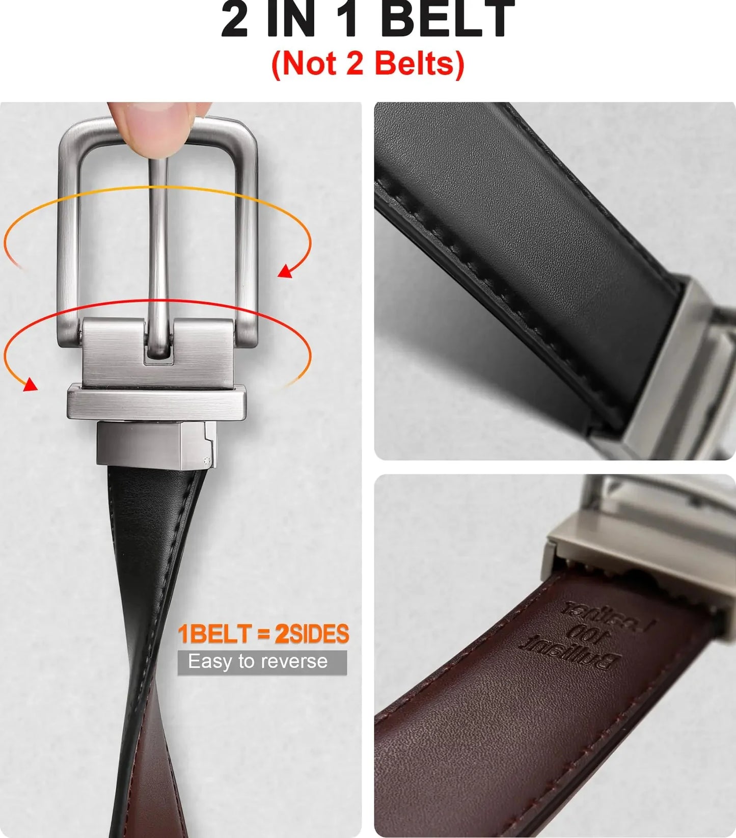 BULLIANT Men's Belt,Reversible Belt 1.25" For Gift Mens Casual Golf Dress pants shirts,One Reverse For 2 Sides Black/Antique Coffee1033 34"-36"Waist Adjustable Anti Spier