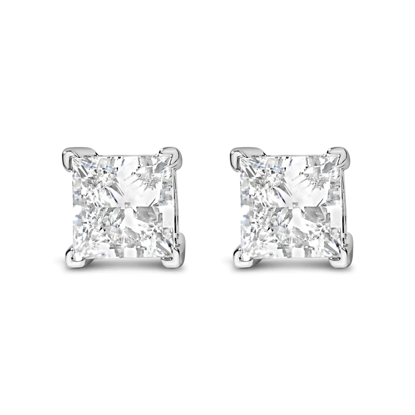 14K White Gold Princess Cut Lab-Grown Diamond Solitaire Stud Earrings (F-G Color, VS2-SI1 Clarity) - Anti Spier