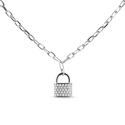 .925 Sterling Silver 1/4 Cttw Diamond Lock Pendant Necklace with Paperclip Chain (H - I Color, SI2 - I1 Clarity) - Anti Spier - Anti Spier -
