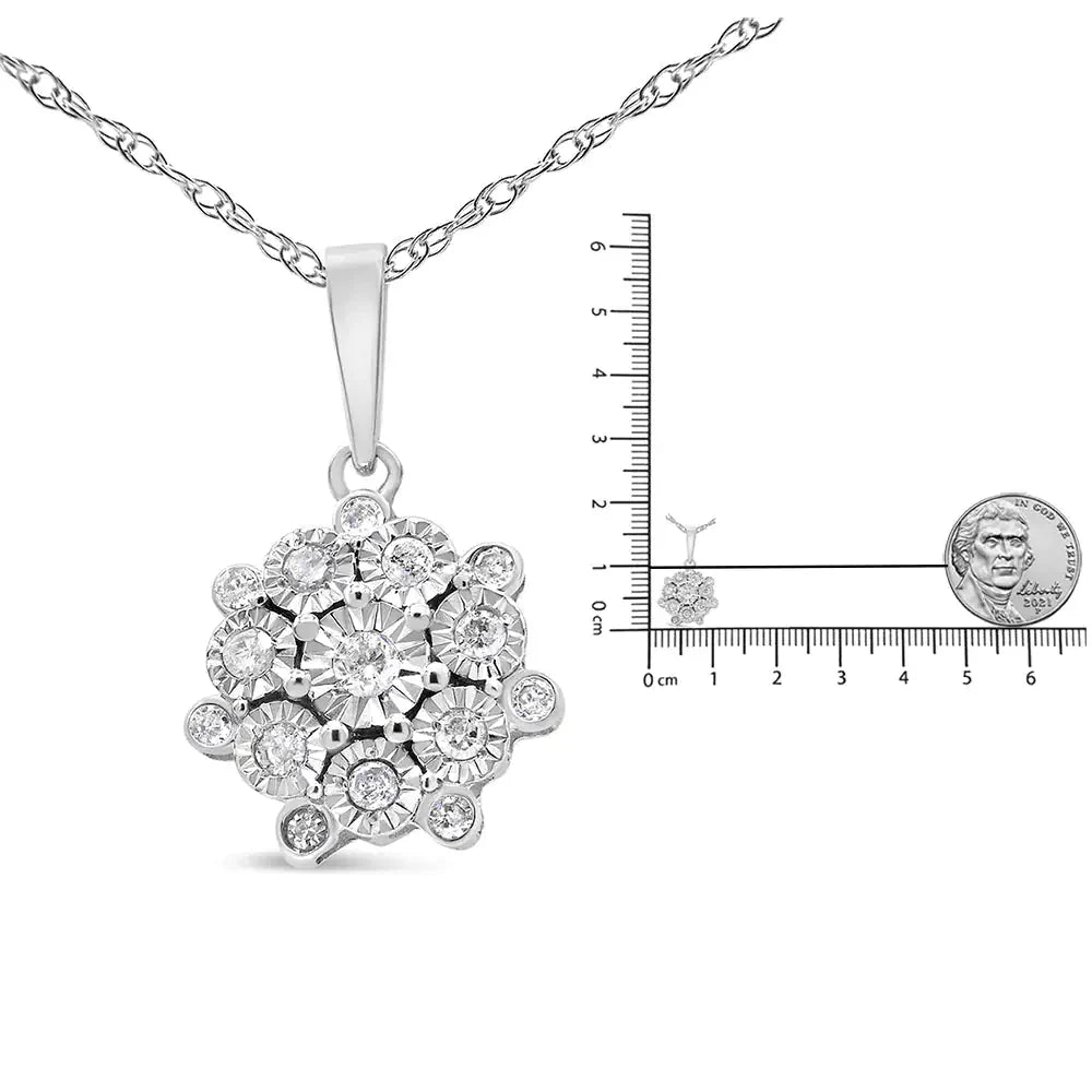 .925 Sterling Silver 1/4 Cttw Miracle Set Diamond Floral Cluster 18" Pendant Necklace for Women (I - J Color, I1 - I2 Clarity) - Anti Spier - Anti Spier - necklace