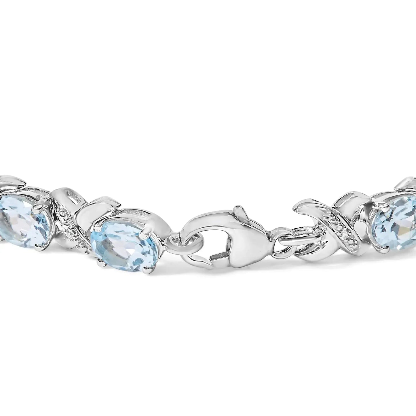 .925 Sterling Silver 16.0 Cttw Oval Blue Topaz and Diamond Accent Tennis X Link Bracelet (I - J Color, I1 - I2 Clarity) - Size 7" Inch - Anti Spier - Anti Spier - bracelet