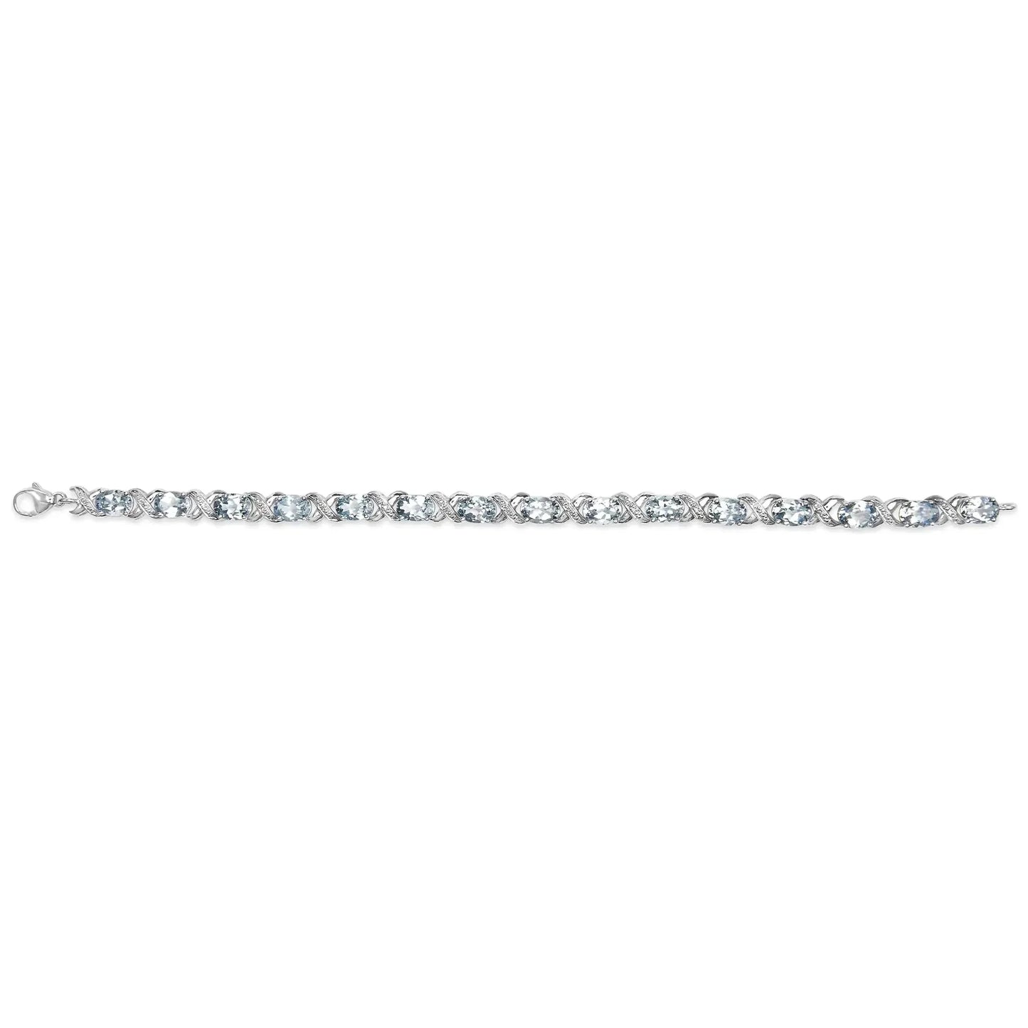 .925 Sterling Silver 16.0 Cttw Oval Blue Topaz and Diamond Accent Tennis X Link Bracelet (I - J Color, I1 - I2 Clarity) - Size 7" Inch - Anti Spier - Anti Spier - bracelet