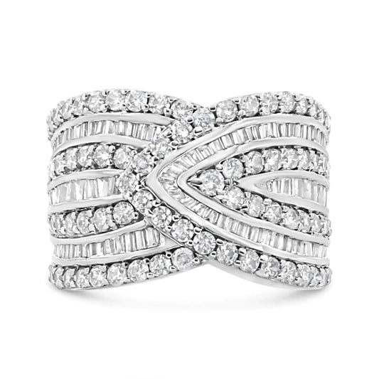.925 Sterling Silver 2 3/8 Cttw Diamond Multi Row Overlay Band Ring ( J - K Color, I3 Clarity) - Anti Spier - Anti Spier - ring
