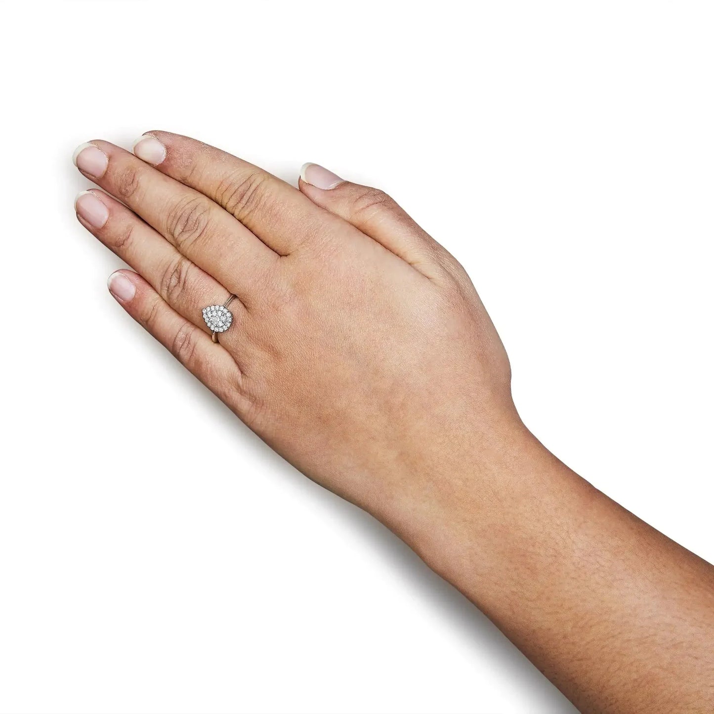 .925 Sterling Silver 3/8 Cttw Lab Grown Diamond Cluster and Halo Pear Promise Ring (G - H Color, VS2 - SI1 Clarity) - Size 7 - Anti Spier - Anti Spier - ring