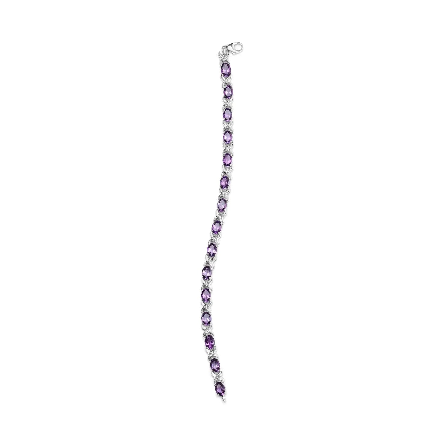 .925 Sterling Silver 7x5mm Oval Amethyst and Diamond Accent X - Link Bracelet (H - I Color, SI1 - SI2 Clarity) - Size 7" - Anti Spier - Anti Spier - bracelet