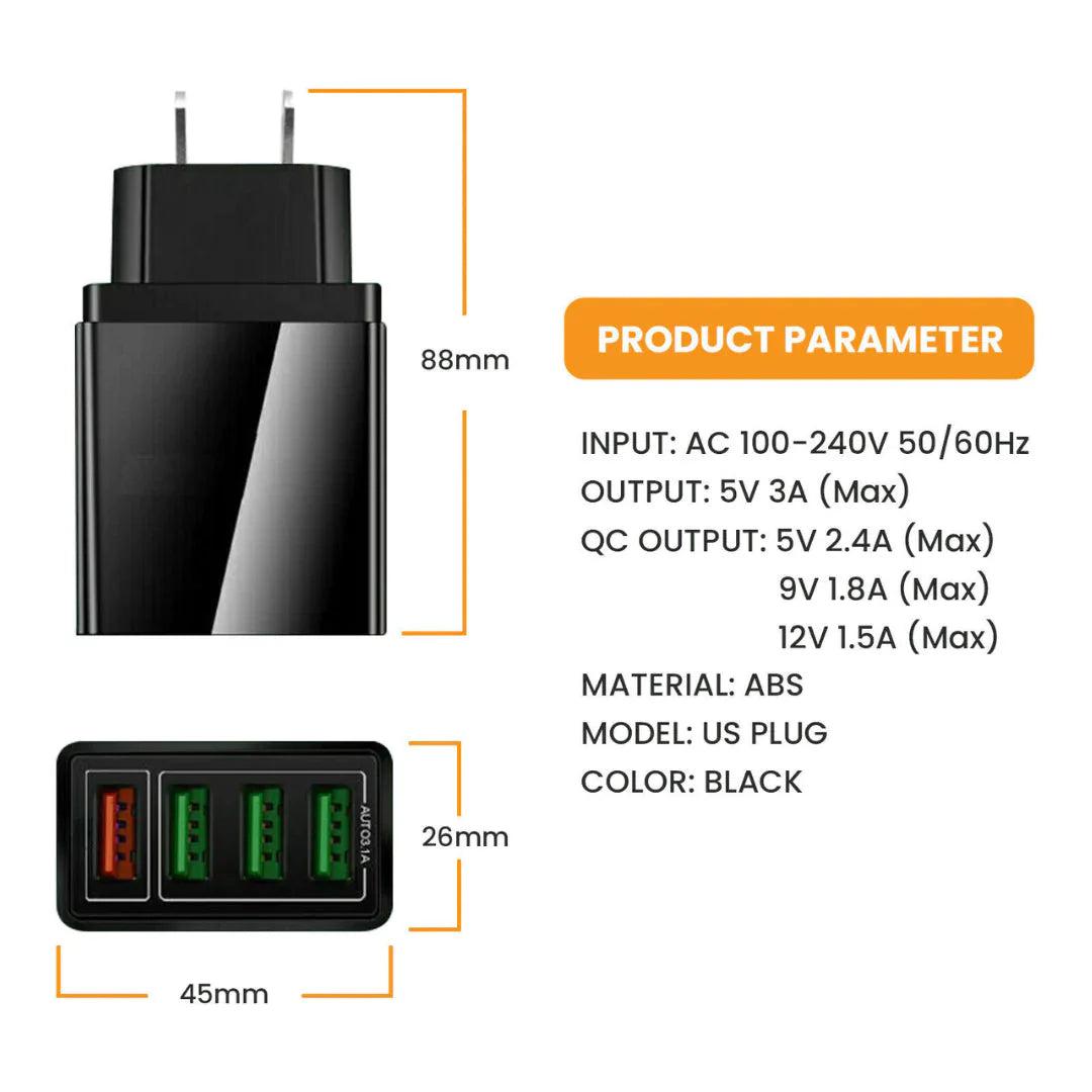 Fast Charge 3.0 USB Hub Wall Charger Anti Spier