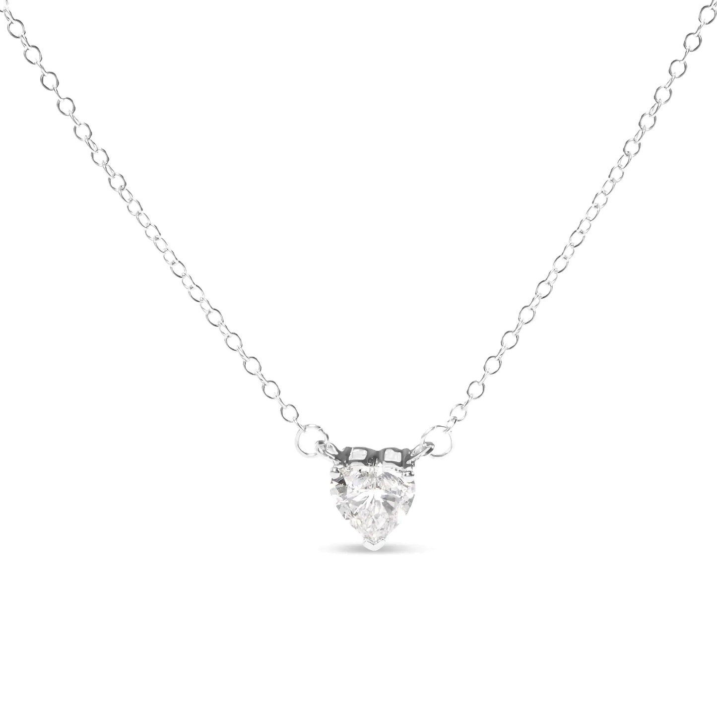 14K White Gold 1.0 Cttw Lab Grown Diamond Heart Shape Solitaire Pendant Necklace (F-G Color, VS1-VS2 Clarity) - Anti Spier