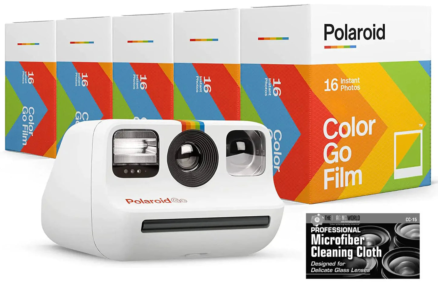 Polaroid Originals Bundle Go Instant Camera with 5 Double Packs (80 Prints) of Color Film and Microfiber Cloth Anti Spier