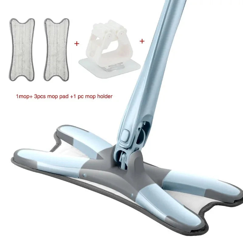 X-Type Floor Mop With 3 Pieces Reusable Microfiber Anti Spier