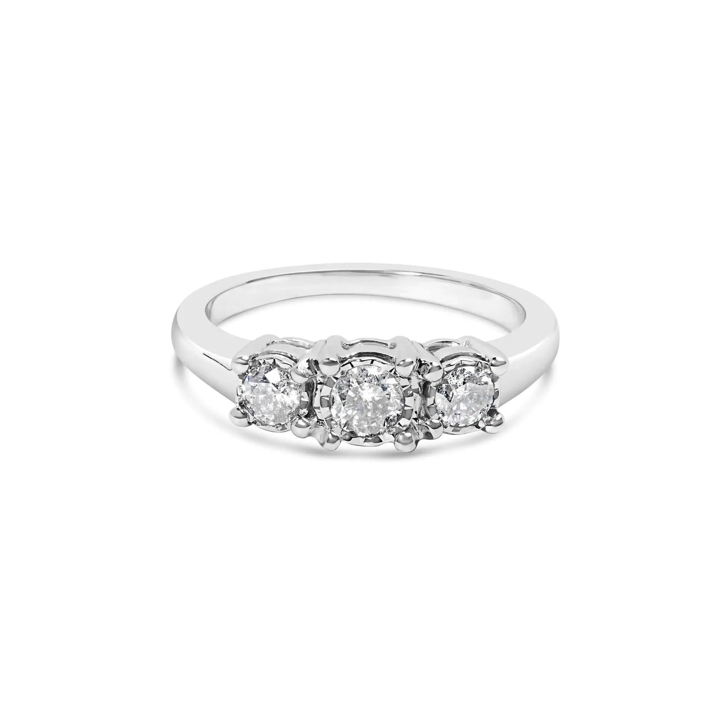 14K White Gold 1/2 Cttw Miracle Set Round Lab Grown Diamond Three Stone Illusion Plate Ring (F-G Color, VS1-VS2 Clarity) - Anti Spier