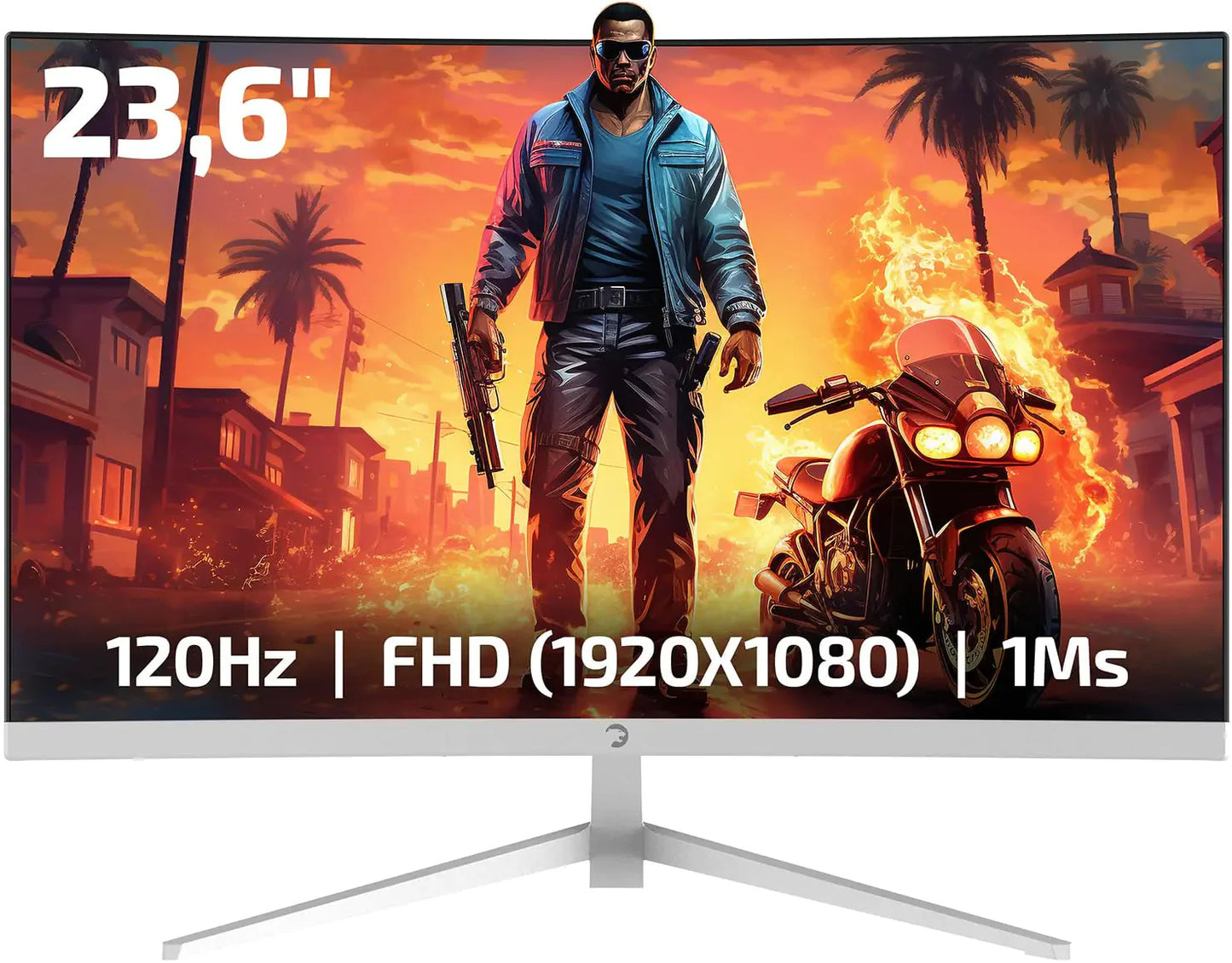 GAMEPOWER F10 23.6 Inch Curved White Gaming Monitor 120Hz 1080p Display 1ms Response Time AMD FreeSync HDR Support 125% sRGB RGB Backlight Dual Speakers Zero Frame Design HDMI and VGA Inputs Anti Spier
