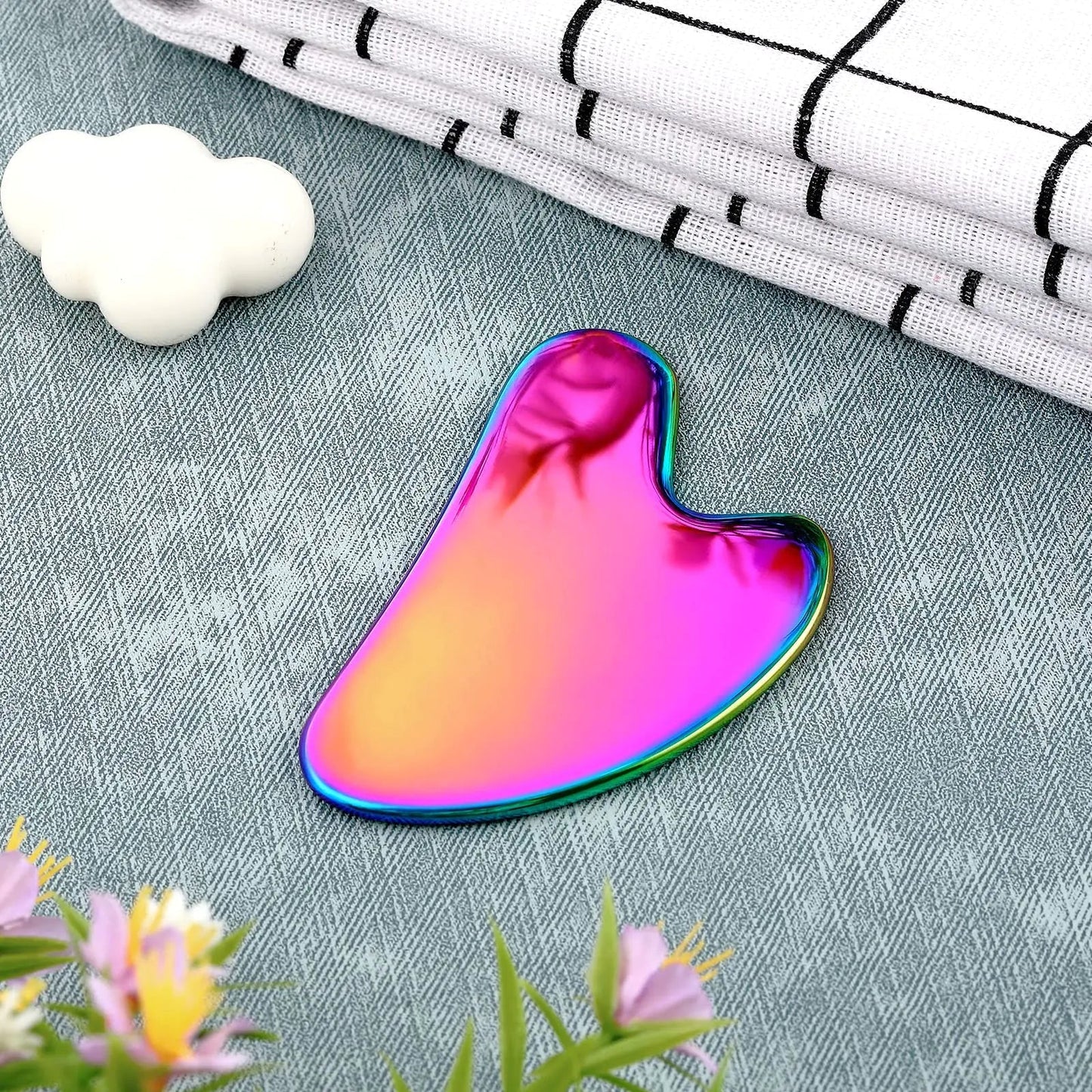 Nuanchu Stainless Steel Gua Sha Facial Tools Guasha for Face Metal Gua Sha Tighten Skin Massage Guasha Beauty Tool for Body Eyes Neck Massager with Travel Pouch Skin Care Gifts (Rainbow Color) Rainbow Color Anti Spier