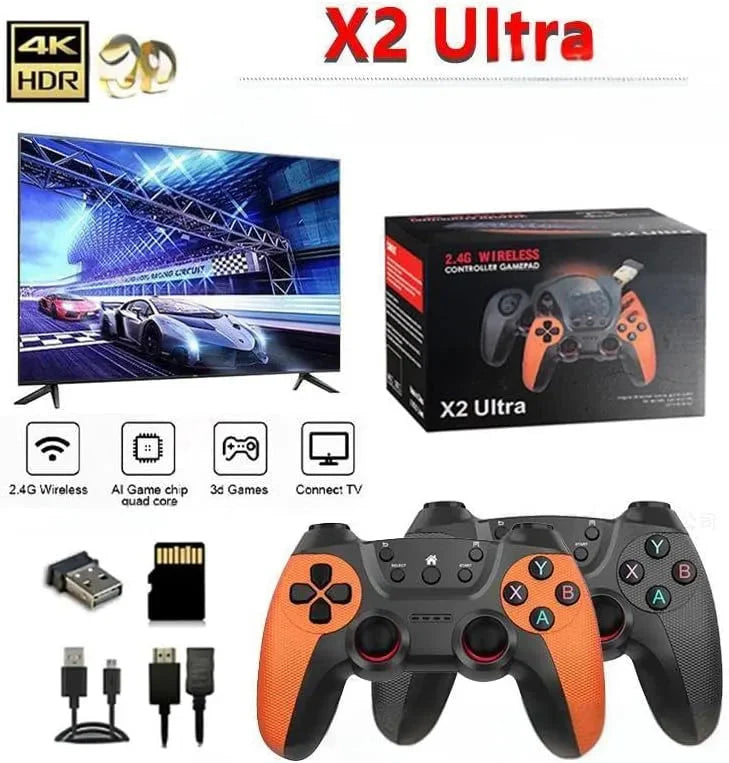 X2 Ultra Retro Game Stick 4K, Plug and Play Video Gaming Console with 128G memory card/40000+Games, HDMI Output for TV with 2.4G Wireless Controller, Retro Arcade Emulators for Kids Adults Anti Spier