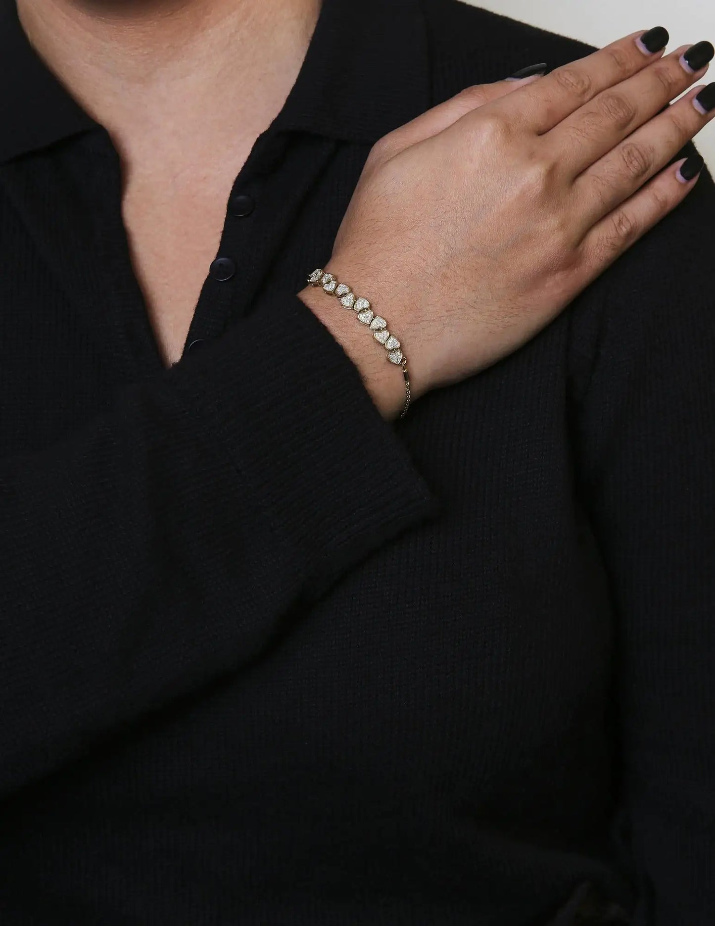 Yellow Gold Plated .925 Sterling Silver 1/2 Cttw Diamond Sideways Hearts Bolo Bracelet (H-I Color, I1-I2 Clarity) - 4”-10” Adjustable - Anti Spier