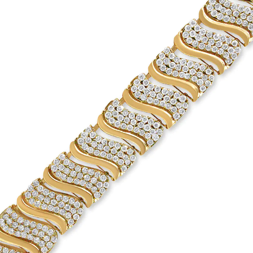 14K Gold 15.0 Cttw Diamond Chevron Wave 7.25" Inch Link Bracelet (J-K Color, I1-I2 Clarity) - Anti Spier
