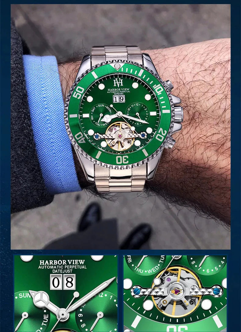 ARBOR VIEW Tourbillon Green Mechanical Watch Anti Spier