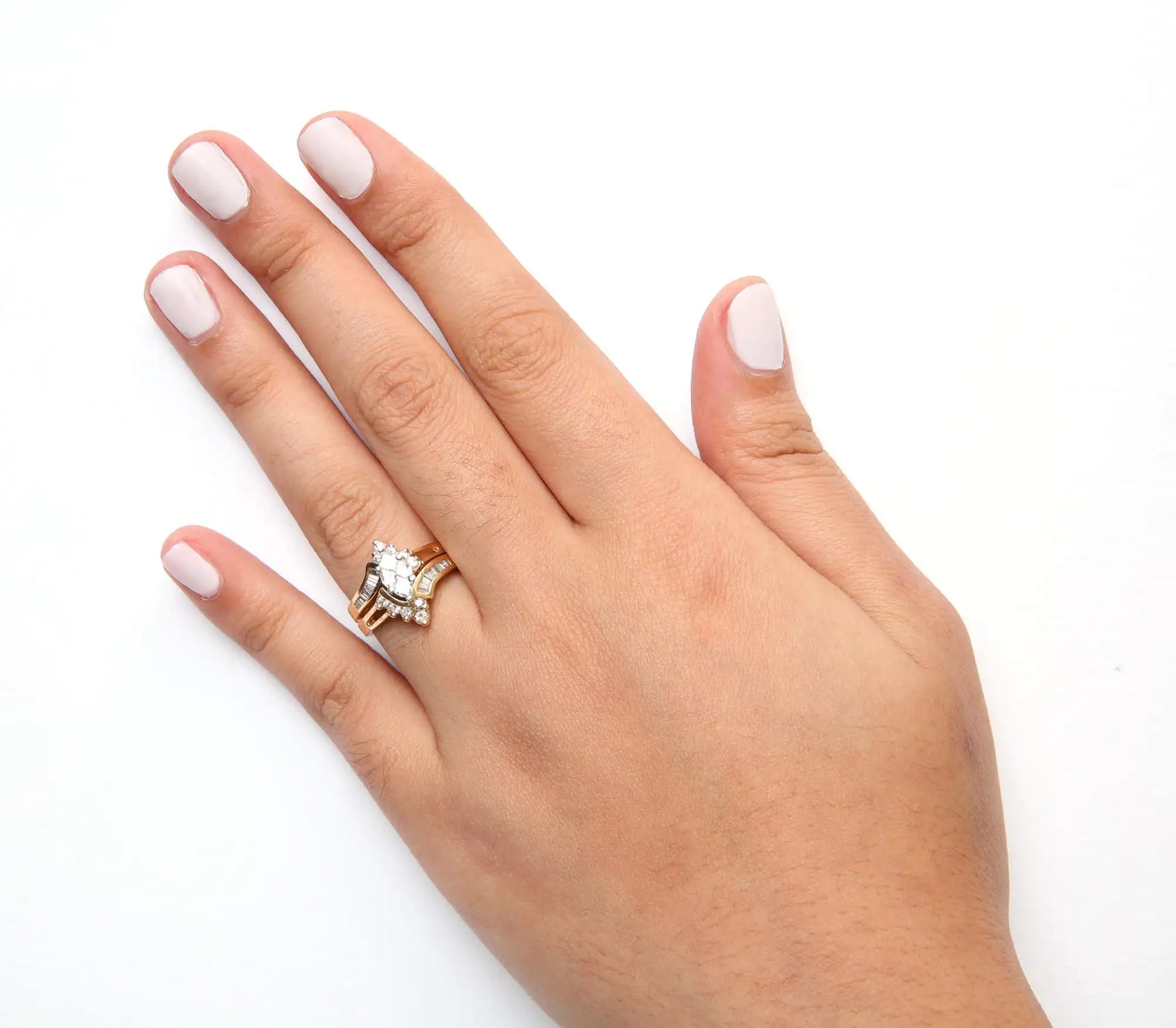 14K Two Tone 3/4 Cttw Diamond Engagement Ring Set (H-I Color, SI1-SI2 Clarity) - Anti Spier