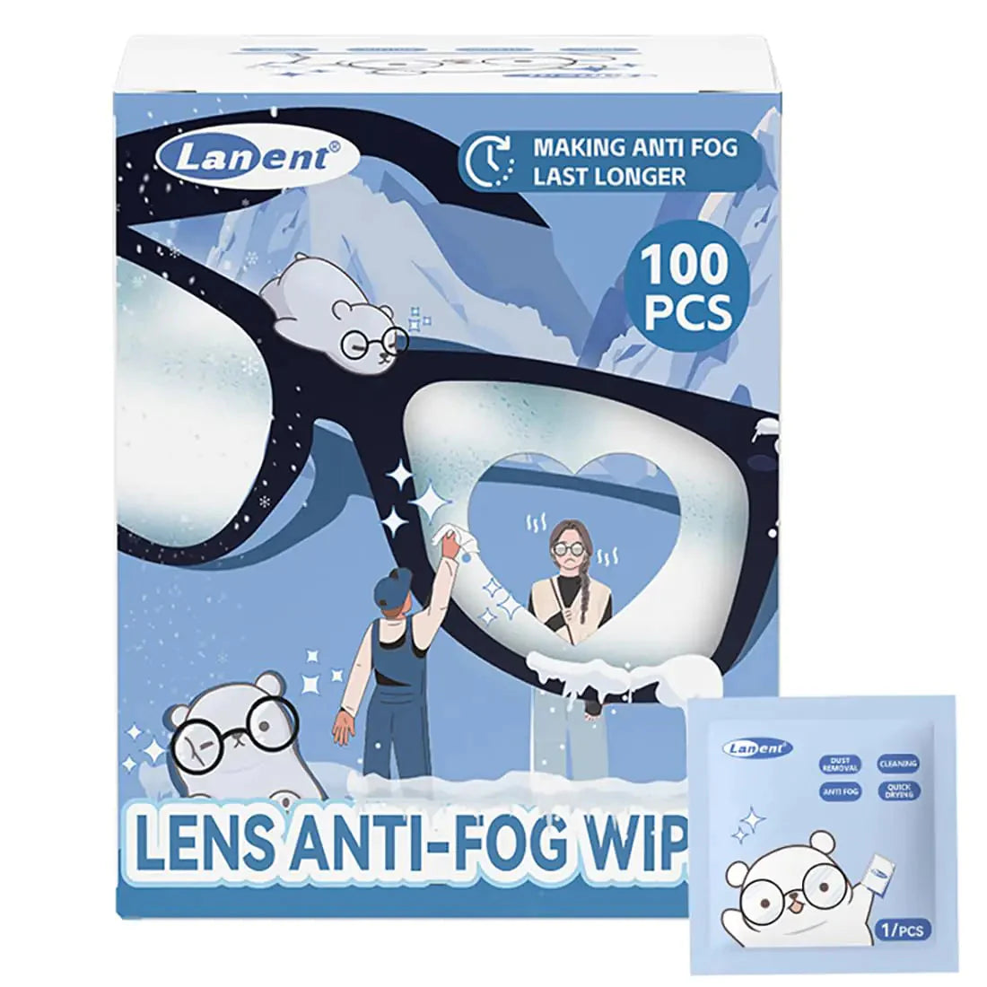 Anti-Fog Glasses Wipe,Anti-Fog Lens Cleaning Wipe Anti-Fog Eye Glasses Cleaner Anti-Fog Camera Lens Tablets & Computer Screen Anti-Fog Cleaning Wipes for Sunglass Phone Goggles-100 pcs Anti Spier