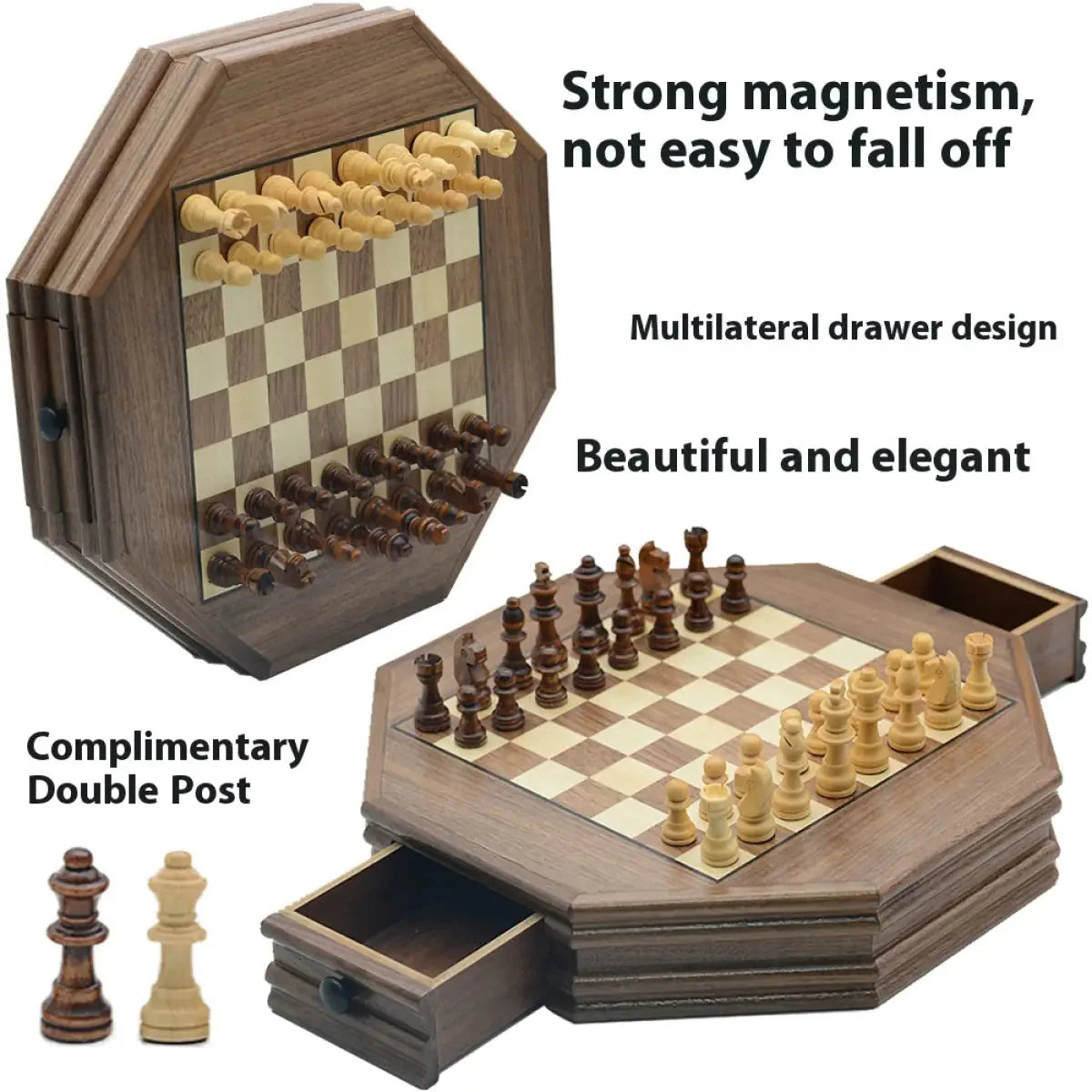 Octagonal Magnetic Wooden Chess Puzzle Game Anti Spier
