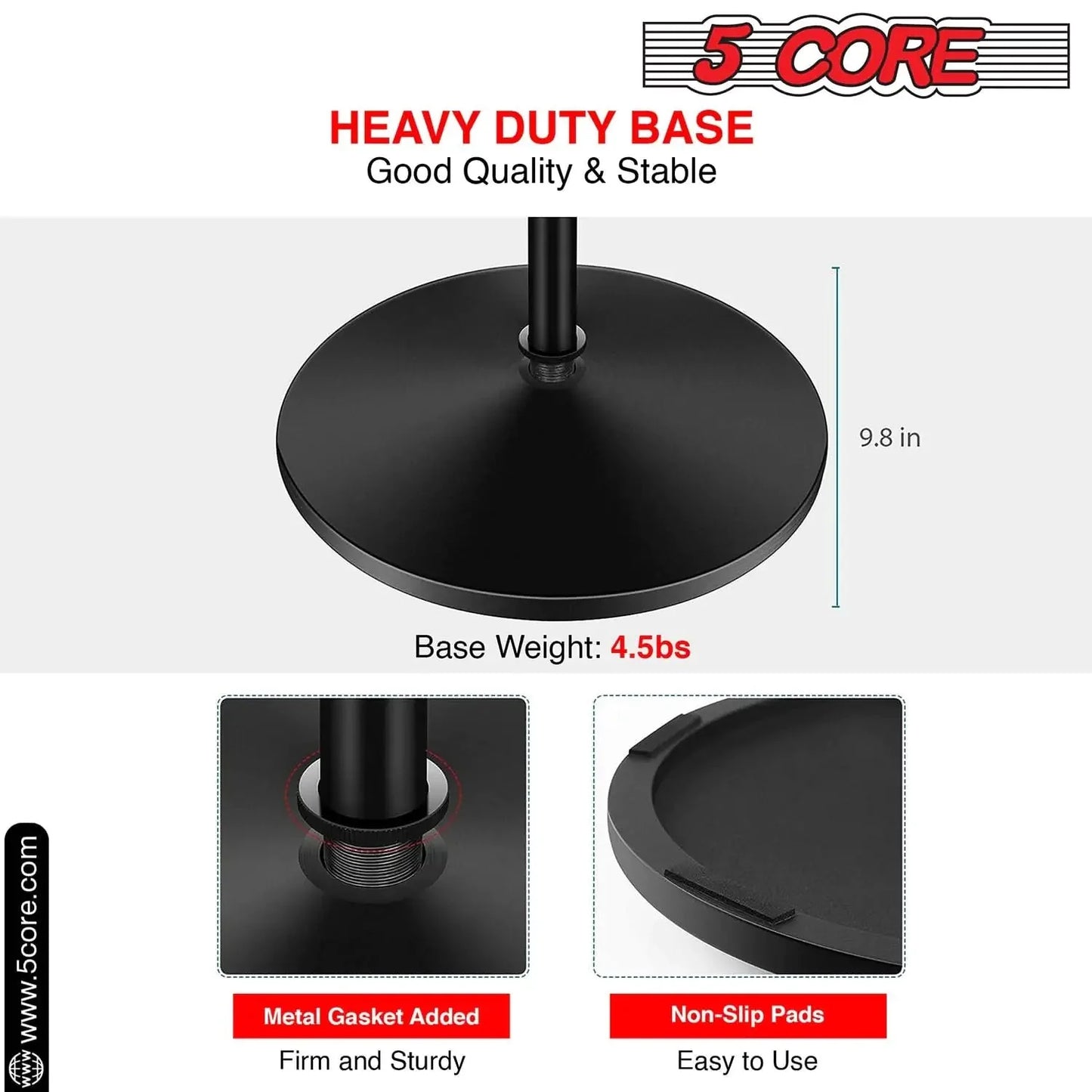 5 Core Mic Stand Round Base Height Adjustable Universal Microphone Mount Stands Anti Spier