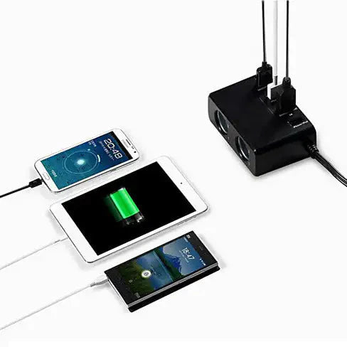 Dual Car 12v Outlet with 4 USB all Gadget Charger Anti Spier