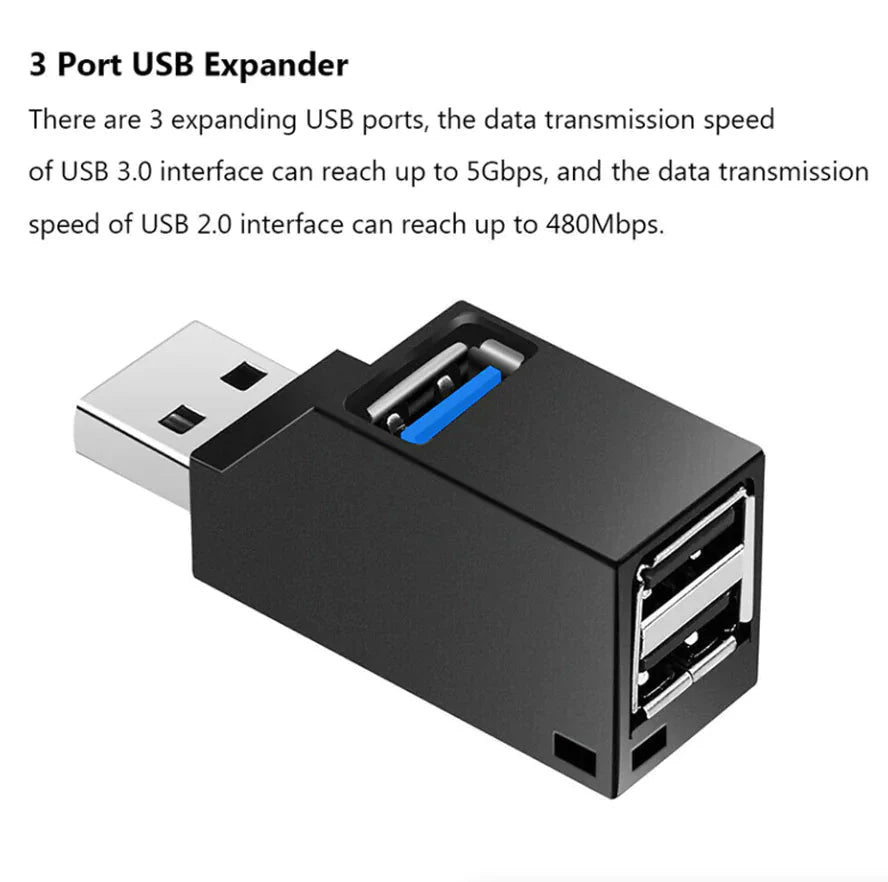 2 Pcs 3 Port USB 3.0 Hub Portable High Speed Splitter Box For PC Notebook Laptop Anti Spier