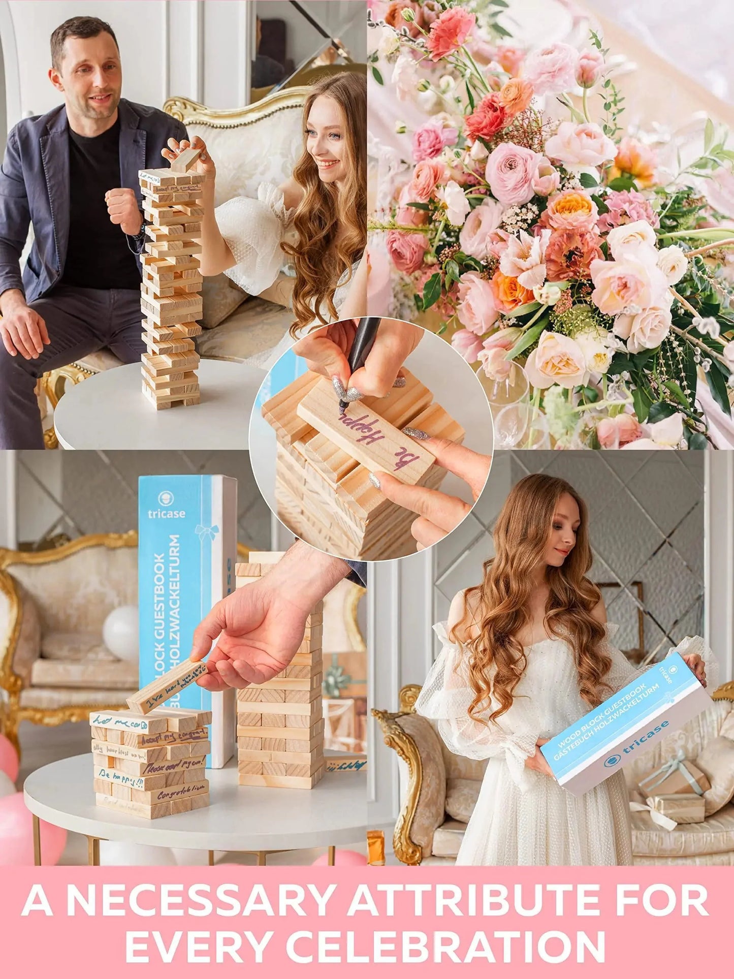 Wedding Guest Book Alternative 75 pcs Wooden Block Guest Book for Sign Anti Spier