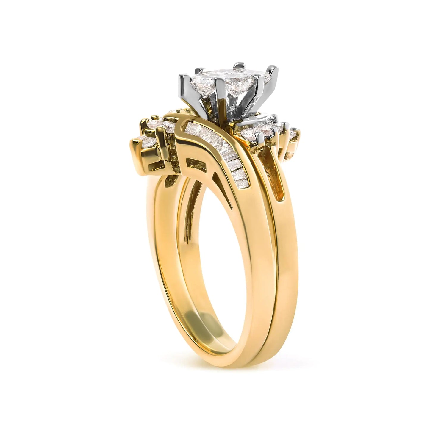 14K Two Tone 3/4 Cttw Diamond Engagement Ring Set (H-I Color, SI1-SI2 Clarity) - Anti Spier