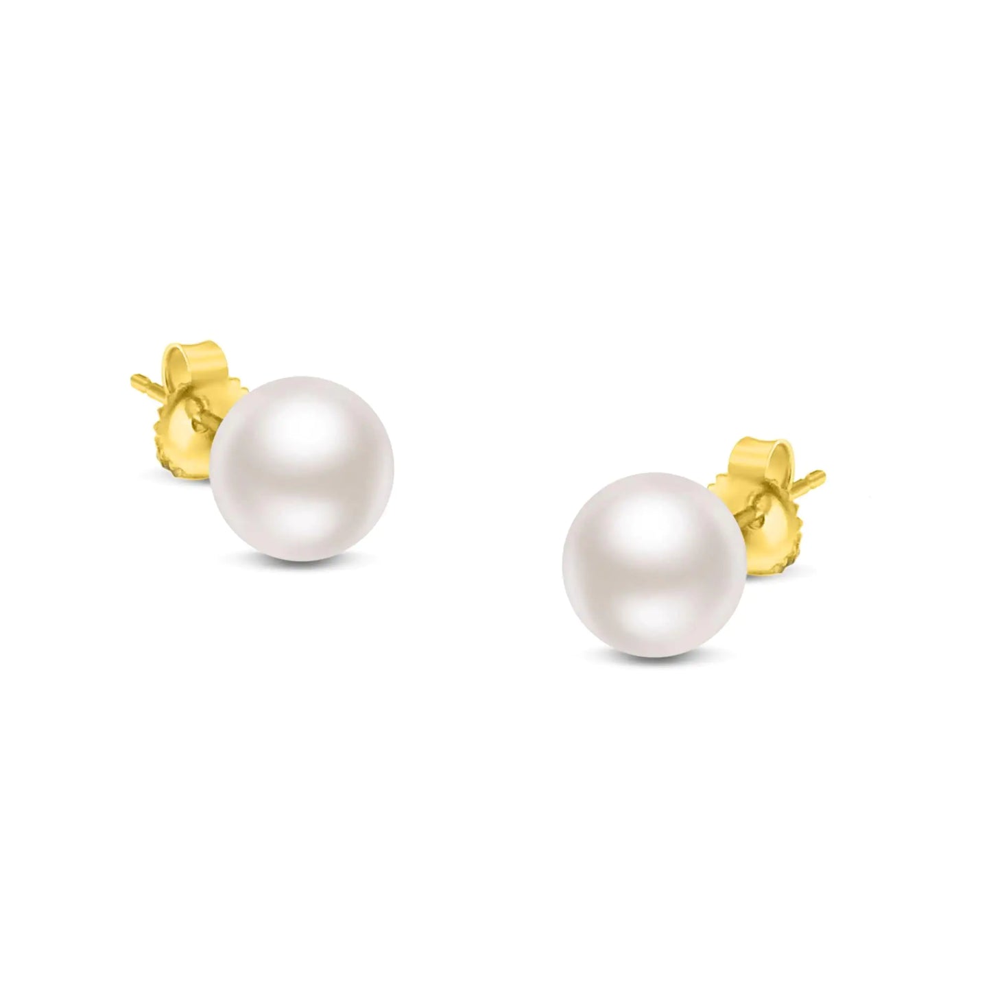 14K Gold Round White Saltwater Akoya Cultured Pearl Stud Earrings AAA+ Quality - Choice of MM Size - Anti Spier