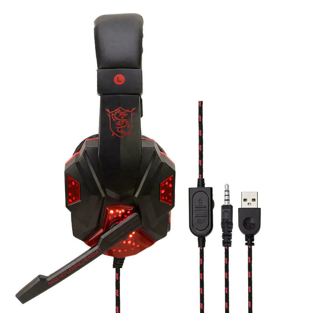 3.5mm Gaming Headset Mic LED Headphones Stereo Bass Surround For PC PS4 Xbox One Anti Spier