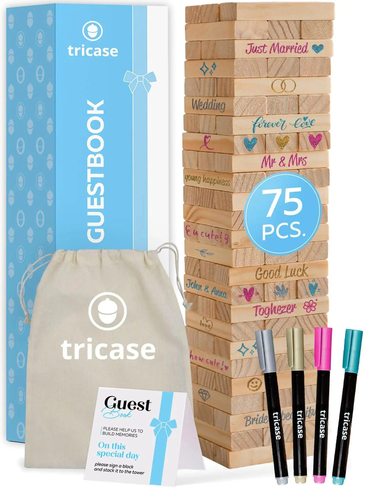 Wedding Guest Book Alternative 75 pcs Wooden Block Guest Book for Sign Anti Spier