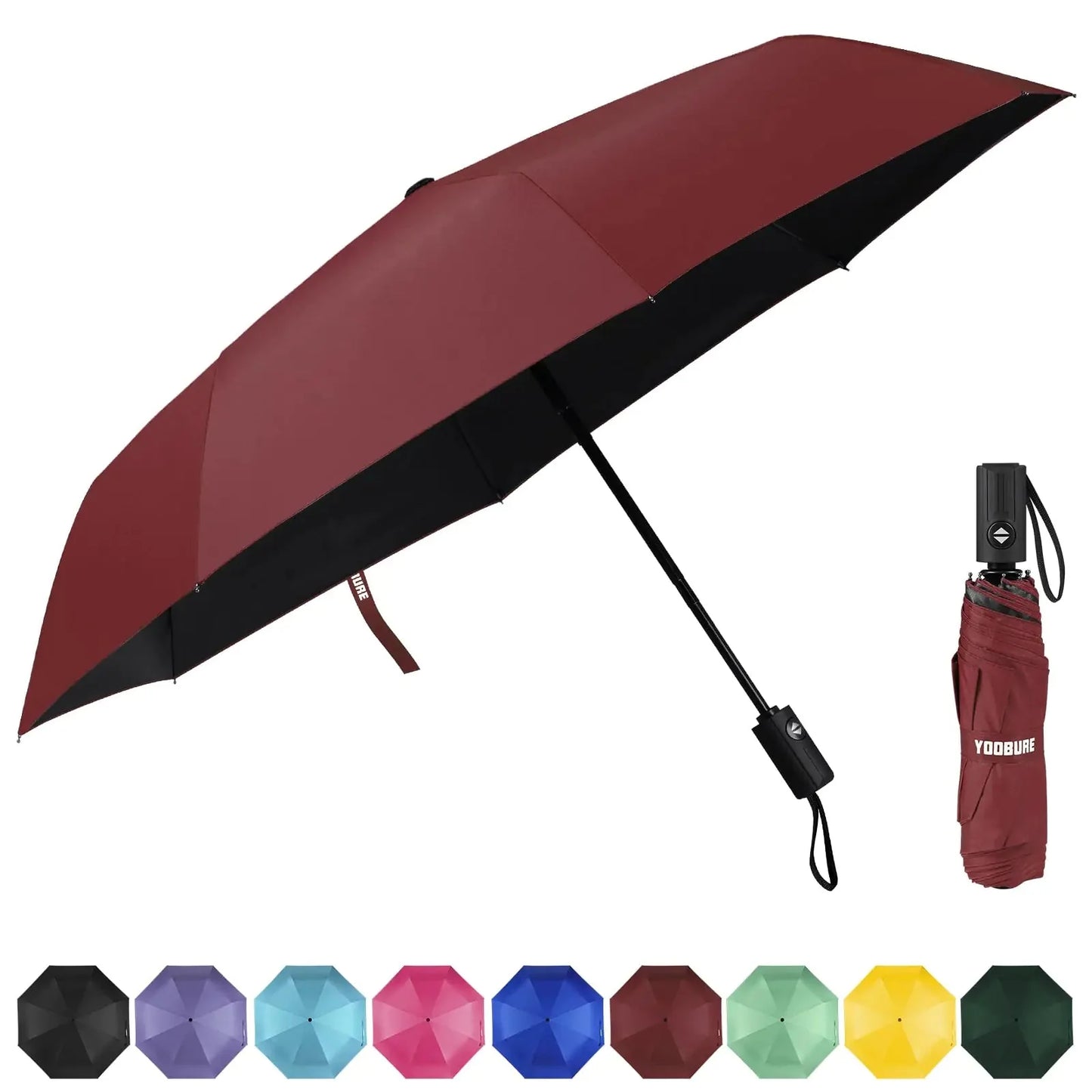 Yoobure Windproof Travel Umbrella, Automatic Umbrellas for Rain, Portable & Compact Umbrella for Backpack, Sun Umbrella for Walking, Folding Small Umbrella for Car, Lightweight Strong UV Protection Auto-Burgundy Red Anti Spier