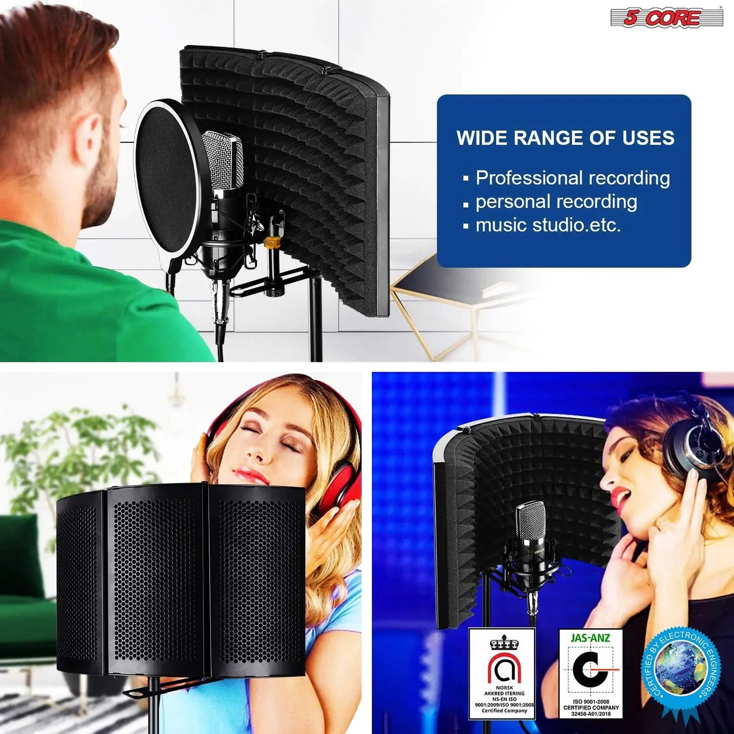 5Core Microphone Isolation Shield Foldable Mic Shield with 3 Sound Insulation Absorbing Foam Anti Spier