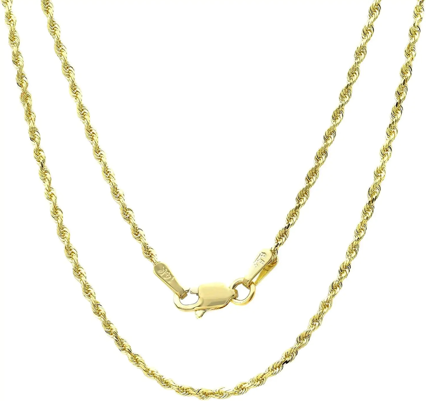14k Gold Yellow Thin Hollow Rope Chain 16"-24" - Anti Spier
