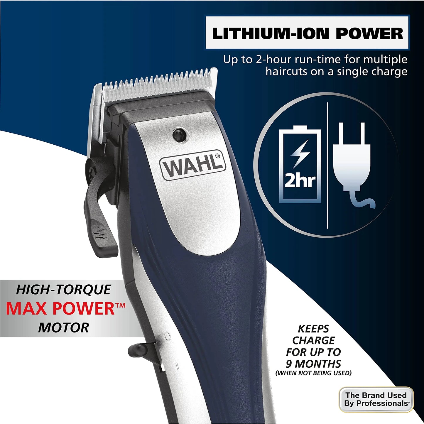 Wahl Lithium Ion Pro Rechargeable Cordless Hair Clippers for Men, Woman, & Children with Smart Charge Technology for Convenient at Home Haircutting - Model 79470 Sliver 22 Piece Set Anti Spier