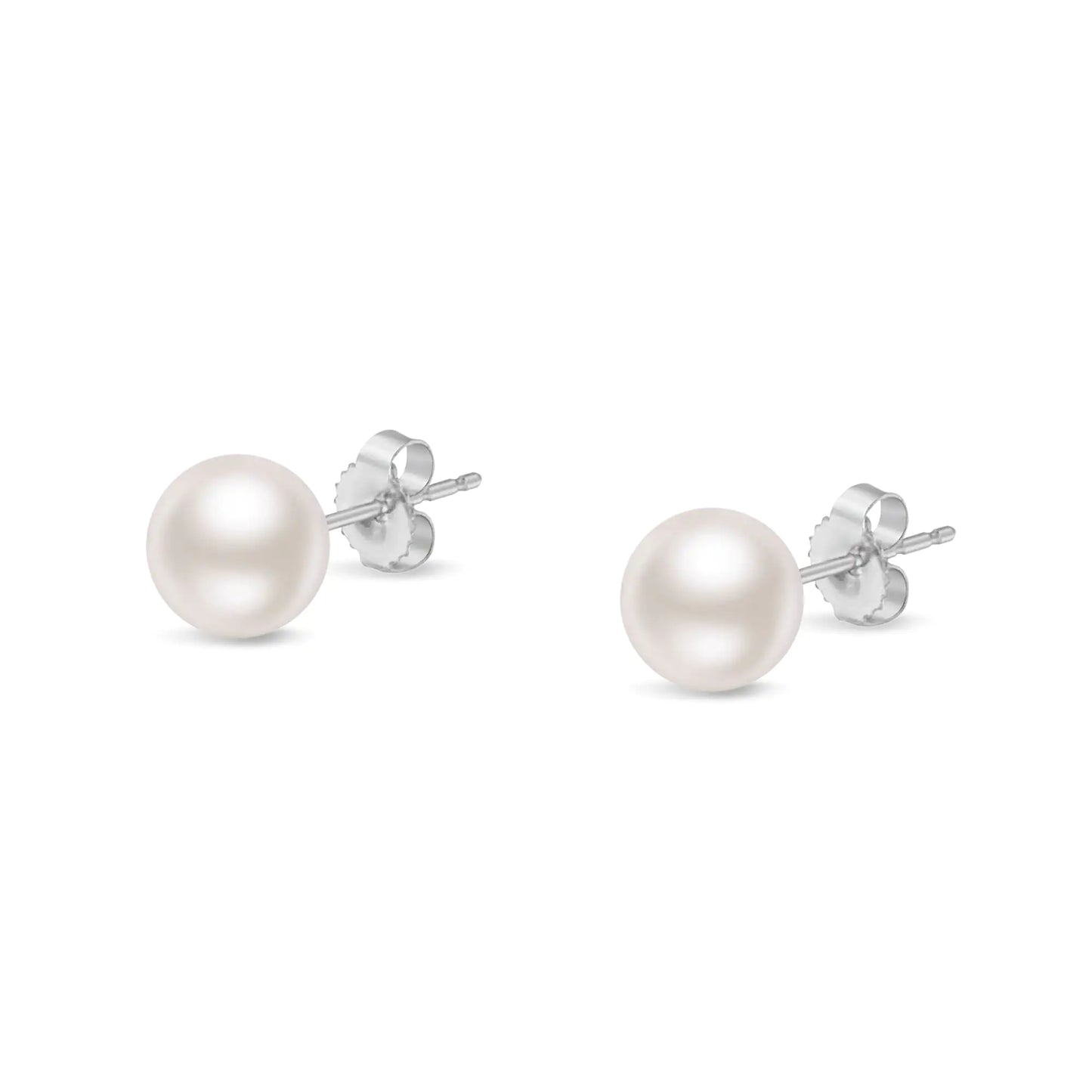 14K Gold Round White Saltwater Akoya Cultured Pearl Stud Earrings AAA+ Quality - Choice of MM Size - Anti Spier