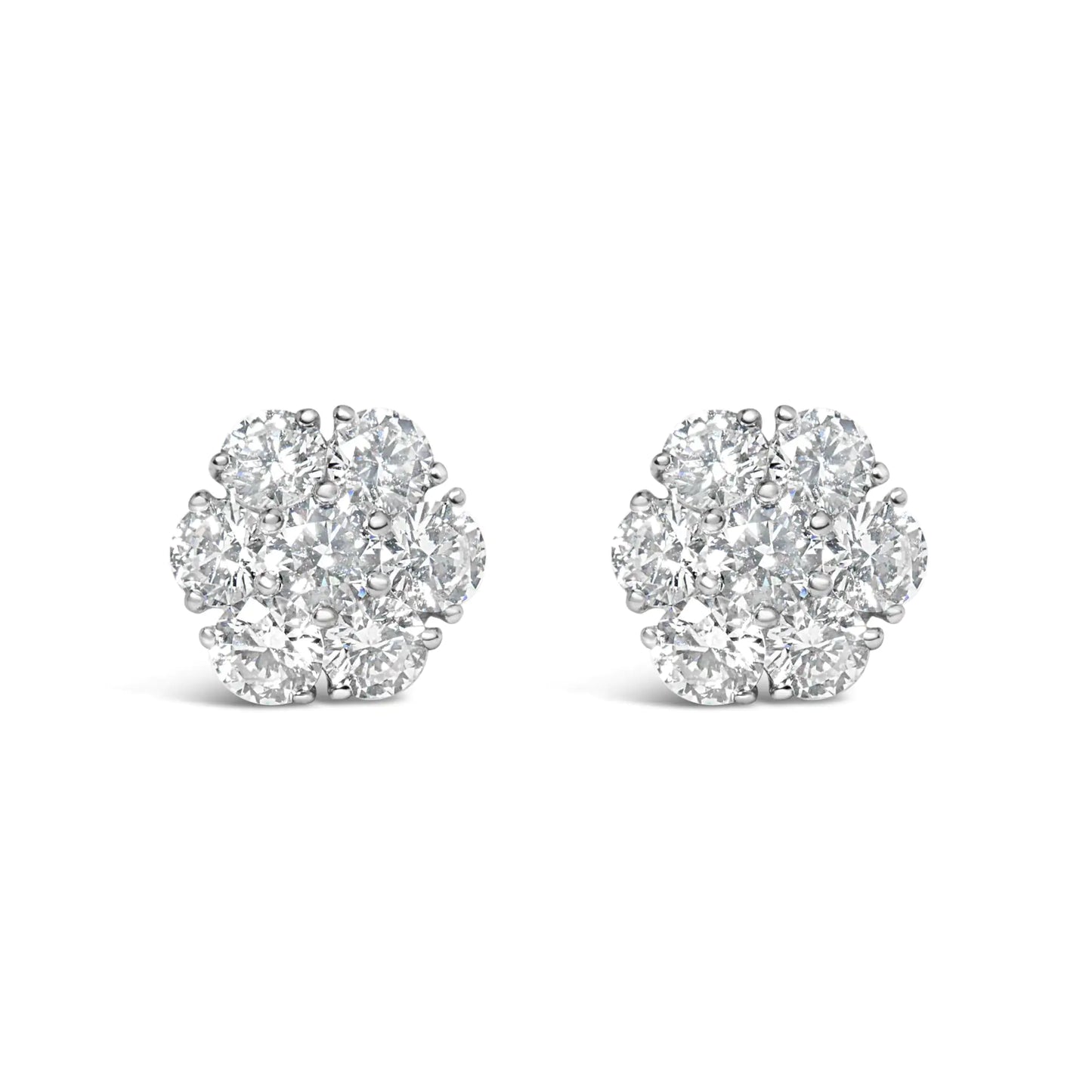 14K White Gold 1 3/4 Cttw Lab Grown Diamond Floral Cluster Composite Stud Earrings (G-H Color, VS2-SI1 Clarity) - Anti Spier