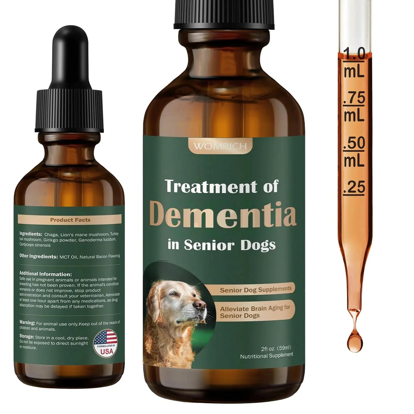 Senior Dog Supplements for Brain Health & Nervous System Support Mushroom Supplement for Dogs Dementia Supplement for Calming & Relaxation Addresses Getting Lost Social Withdrawal - 59 ML Anti Spier