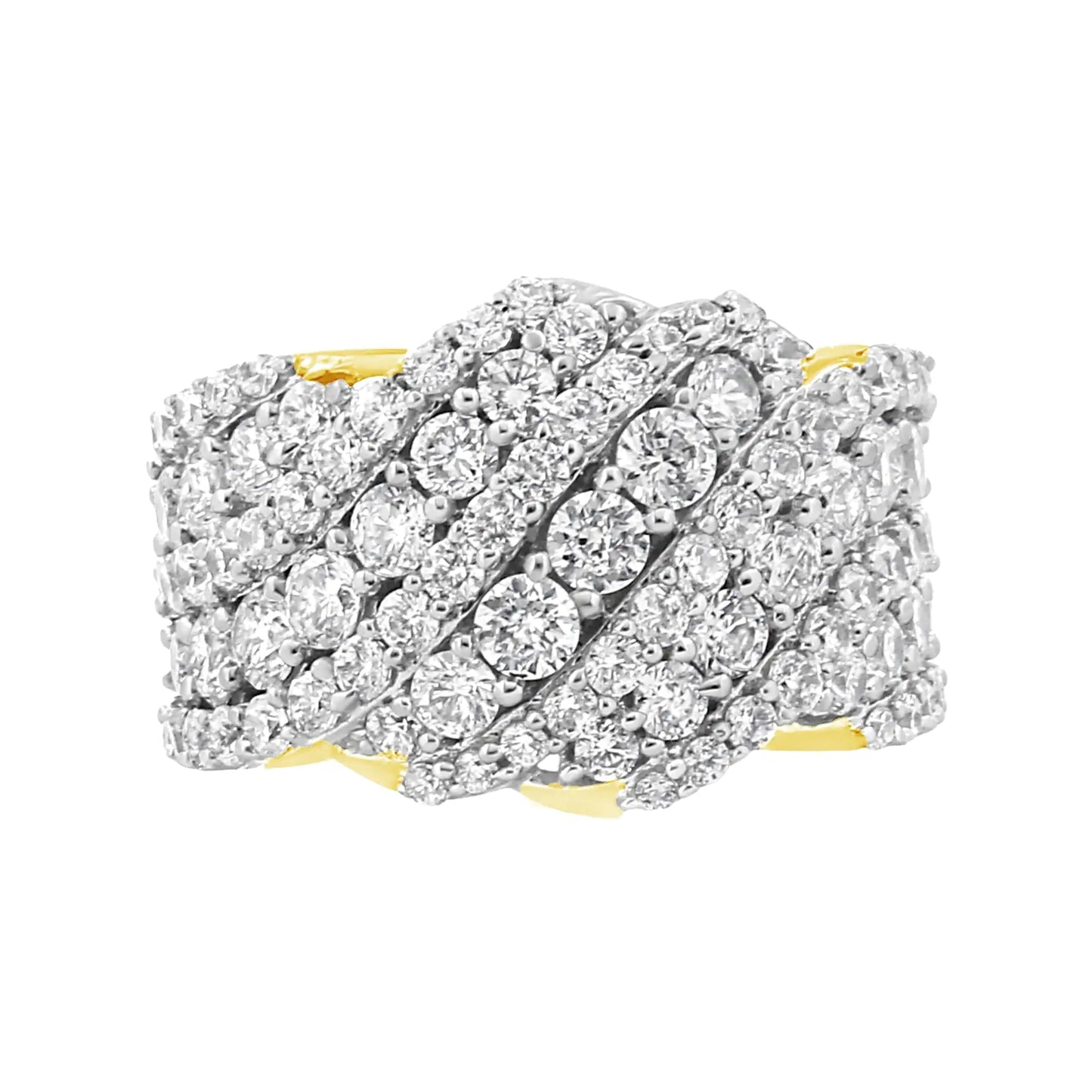 10K Yellow Gold 3.00 Cttw Diamond Multi Row Cluster Band Ring (I-J Color, I3 Clarity) - Anti Spier