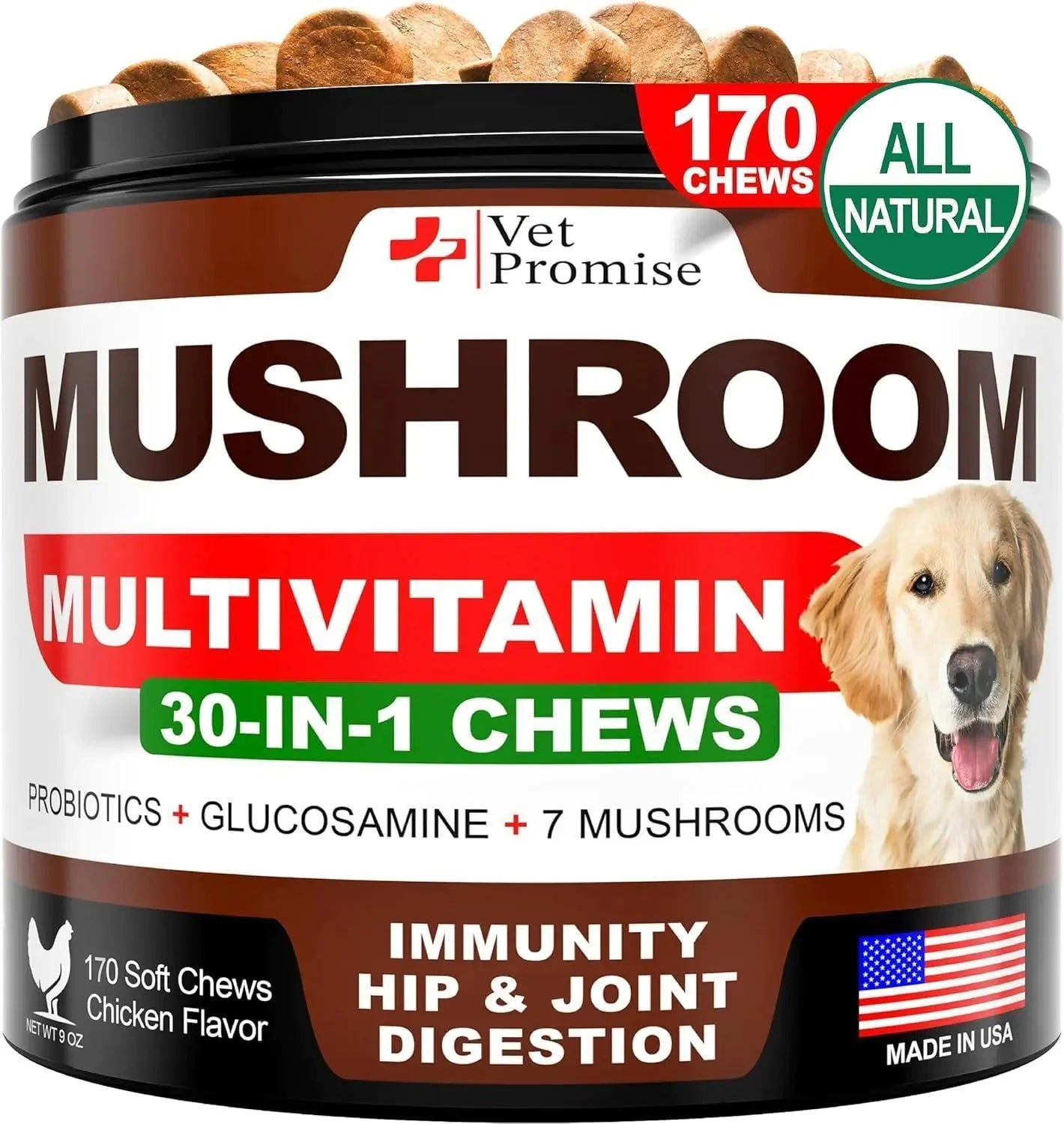 Mushroom for Dogs 170 Chews Turkey Tail Mushroom for Dogs Lions Mane Reishi Anti Spier