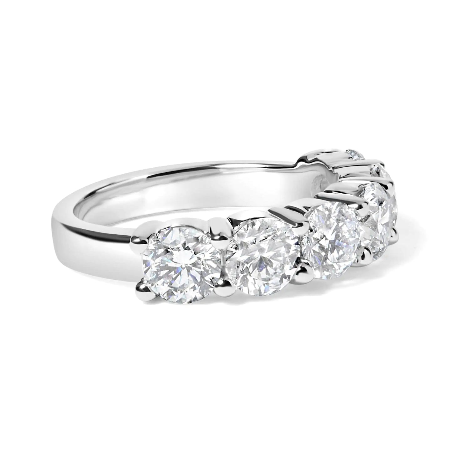 14K White Gold 3.0 Cttw Lab-Grown Diamond Shared Prong Set 6 Stone Band Ring (G-H Color, VS2-SI1 Clarity) - Anti Spier