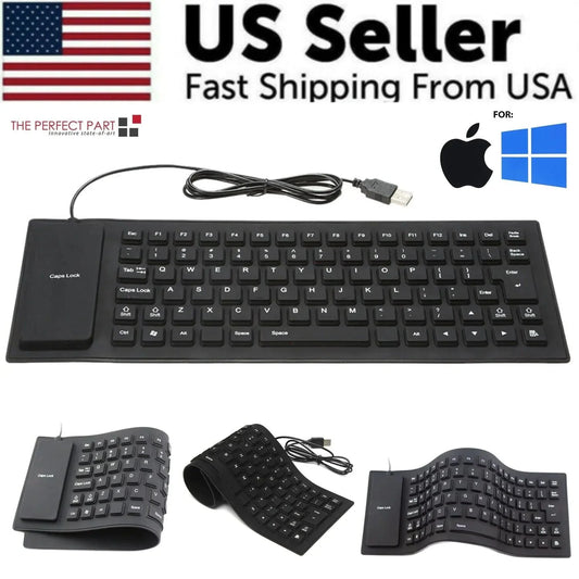 Waterproof Silicone Keyboard Foldable Flexible USB Dustproof DirtProof Full Size Anti Spier