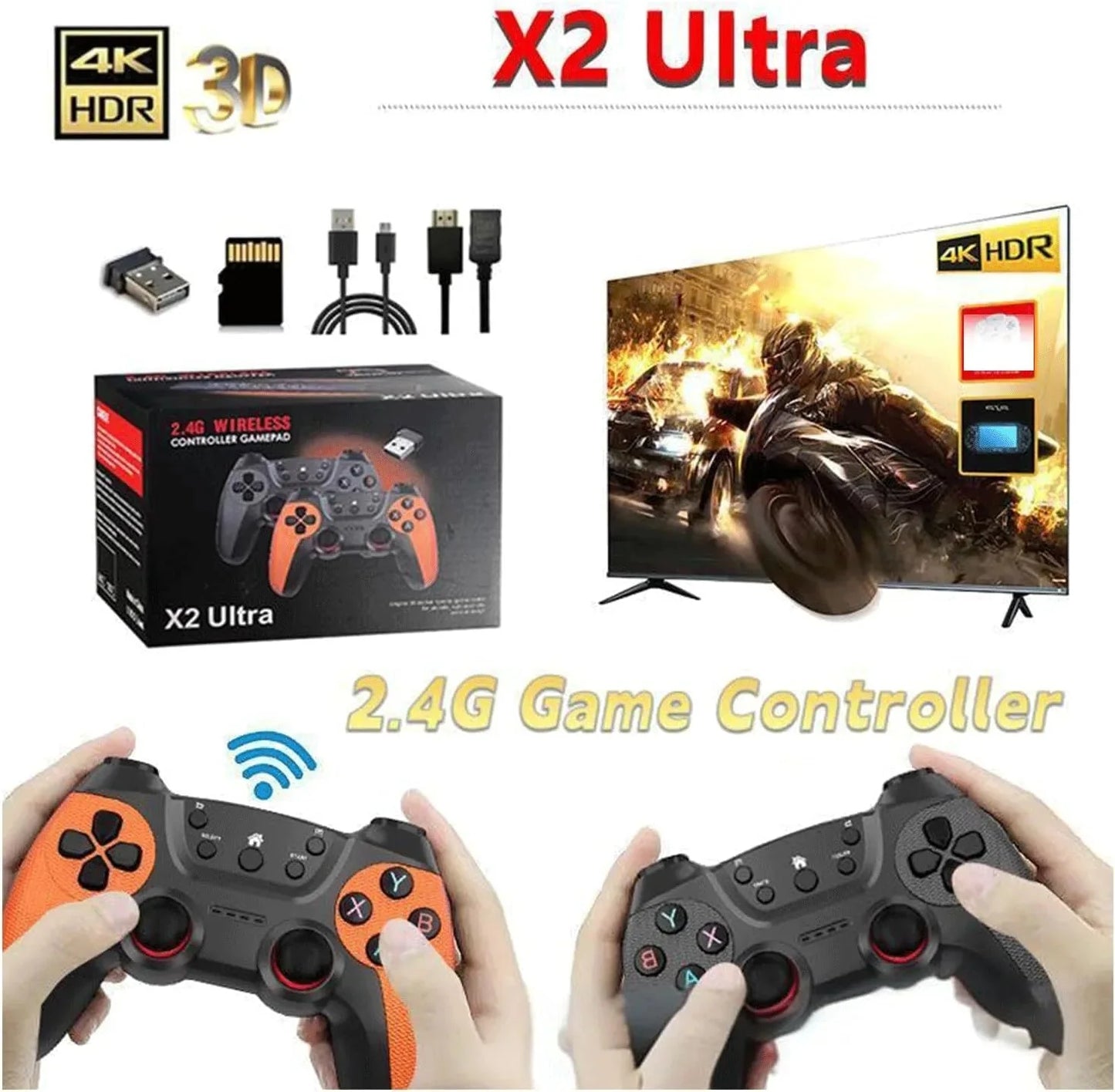 X2 Ultra Retro Game Stick 4K, Plug and Play Video Gaming Console with 128G memory card/40000+Games, HDMI Output for TV with 2.4G Wireless Controller, Retro Arcade Emulators for Kids Adults Anti Spier