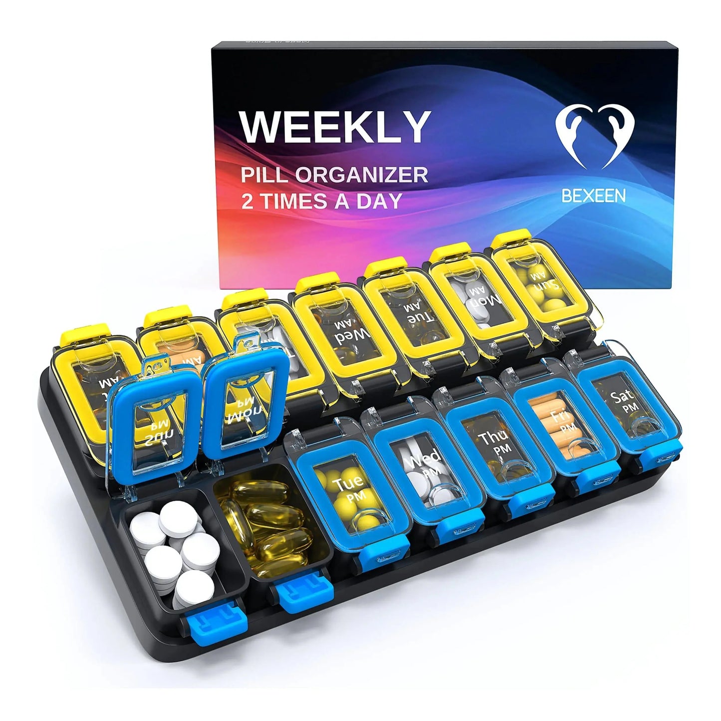 Weekly Pill Organizer 2 Times A Day Am Pm Pill Case Pill Box Yellowblue Plastic Anti Spier